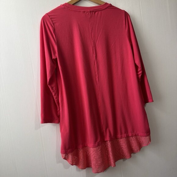 LOGO by Lori Goldstein Rayon Tunic Top with Lace Hem Tea Berry Pockets Sz XS - Picture 16 of 16